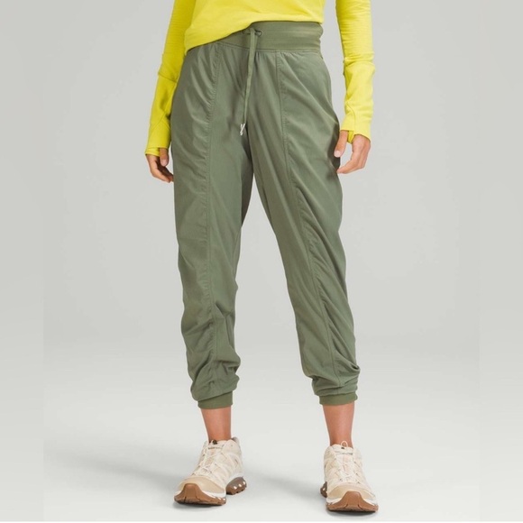 Lululemon Dance Studio Green Twill Joggers Pants Cuffed Tapered Leg Drawstring